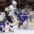 New York Rangers goaltender Biron reacts after Pittsburgh Penguins winger Neal scored during their NHL hockey game in New York