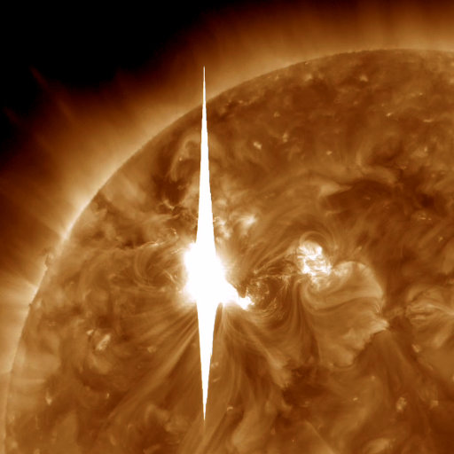 This handout image provided by NASA shows a solar flare errupting at 7 p.m. EDT on Tuesday, March 6, 2012, and that is heading toward Earth. An impressive solar flare is heading toward Earth and could disrupt power grids, GPS and airplane flights. Forecasters at the National Oceanic and Atmospheric Administration's (NOAA) Space Weather Prediction Center said the sun erupted Tuesday evening and the effects should start smacking Earth late Wednesday night, close to midnight EST. They say it is the biggest in five years and growing. (AP Photo/NASA)