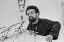 FILE - This March 12, 1972 file photo shows poet and social activist Amiri Baraka speaking during the Black Political Convention in Gary, Ind. Baraka, a Beat poet, black nationalist and Marxist revolutionary known for his blues-based, fist-shaking manifestos, died, Thursday, Jan. 9, 2014, at Newark Beth Israel Medical Center in Newark, N.J. at age 79. (AP Photo/Julian C. Wilson, File)
