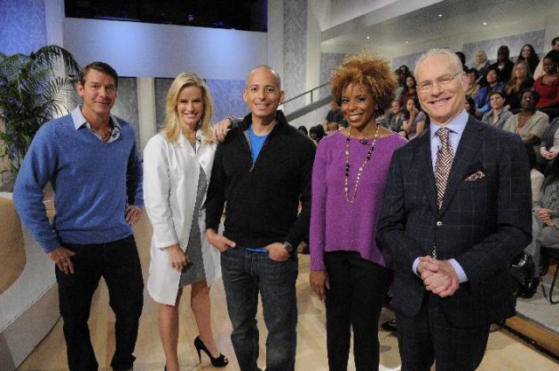 This undated photo provided by ABC shows the hosts of the network's new daily talk show, "The Revolution," from left, Ty Pennington, Dr. Jennifer Ashton, Harley Pasternak, Dr. Tiffanie Davis Henry and Tim Gunn. The show debuts on Monday, Jan. 16, 2012. (AP Photo/ABC, Lorenzo Bevilaqua)