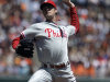 Philadelphia Phillies' Cole Hamels works against the San Francisco Giants during the first inning of a baseball game on Saturday, Aug. 6, 2011, in San Francisco. (AP Photo/Ben Margot)