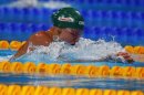 Lithuania's Ruta Meilutyte swims on her way to a new world record in the women's 100m breaststroke semi-final during the World Swimming