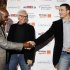 Heavyweight boxing title holder Klitschko of Ukraine and Mormeck of France shake hands during a news conference in Paris