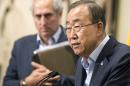 In this photo provided by the United Nations, United Nations Secretary General Ban Ki-moon addresses the media outside the Security Council chambers at U.N. Headquarters, Wednesday, Aug. 12, 2015, where he announced the firing of the head of the U.N. peacekeeping mission in the Central African Republic. Babacar Gaye, of Senegal, was terminated over the force's handling of dozens of sexual and other misconduct allegations, including rape and killing, in the year and a half of its existence. (Eskinder Debebe/The United Nations via AP)