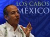 Mexican President Calderon talks to the media in Los Cabos