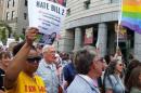Protesters march to show their opposition against what they called 'Hate Bill 2'? in Raleigh, North Carolina