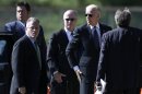 Vice President Joe Biden, second from right, arrives at Har Zion Temple in in Penn Valley, Pa., Tuesday, Oct. 16, 2012, to attend funeral services for former Pennsylvania Sen. Arlen Specter. Family members say Specter died Sunday of complications from non-Hodgkin lymphoma. He was 82. (AP Photo/Matt Rourke)