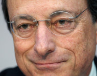 <p>               President of European Central Bank Mario Draghi addresses the media during a news conference in Frankfurt, Germany, Thursday, Aug. 2, 2012, following a meeting of the ECB governing council concerning the further strategies in the European financial crisis. (AP Photo/Michael Probst)