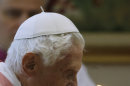 Pope Benedict XVI arrives at the St. Patrick church to celebrate a mass in Rome, Sunday, Dec. 16, 2012. (AP Photo/Gregorio Borgia)