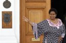 South African Deputy President Phumzile Mlambo-Ngcuka waves to journalists outside the Presidential office in Cape Town