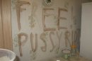 The words "Free Pussy Riot" written on the wall are seen inside an apartment in this undated handout image in Kazan