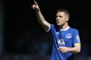 Everton's James McCarthy celebrates scoring his side's first goal of the game during their English Premier League soccer match against Norwich at Goodison Park, Liverpool, England, Sunday, May 15, 2016. (Richard Sellers/PA via AP) UNITED KINGDOM OUT - NO SALES - NO ARCHIVES