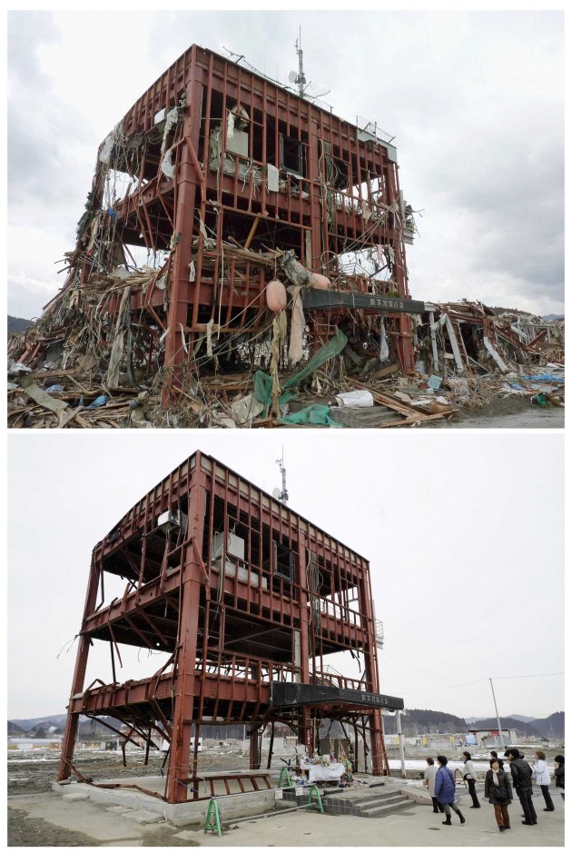 Combo photo shows a tsunami-devastated …