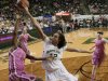 Baylor 's Brittney Griner (42) blocks a shot attempt by Oklahoma 's Sharane Campbell (24) in the first half of an NCAA women's college basketball game Monday, Feb. 6, 2012, in Waco, Texas. (AP Photo/Tony Gutierrez)