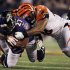 Cincinnati Bengals Maualuga tackles Baltimore Ravens Rice during their NFL football game in Baltimore