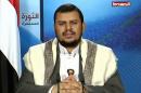 An image grab from a video by Al-Masira TV shows the Yemeni Shiite Huthi movement's leader Abdulmalik al-Huthi on March 26, 2015 at an undisclosed location in Yemen