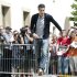 Netherlands' van Persie leaves the team's hotel after they were eliminated from the Euro 2012 soccer tournament, in Krakow