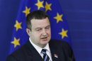 Serbian PM Dacic addresses a news conference after meeting EU Commision President Barroso in Brussels