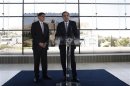 Greece's Prime Minister Samaras addresses reporters next to U.S. Treasury Secretary Lew at the Athens Acropolis Museum in Athens