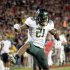 Oregon's LaMichael James (21) celebrates after scoring a touchdown against Arizona during the first half of an NCAA college football game at Arizona Stadium in Tucson, Ariz., Saturday, Sept. 24, 2011. (AP Photo/Wily Low)