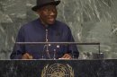 Nigeria's President Goodluck Jonathan addresses the 67th session of the United Nations General Assembly at UN headquarters in New York