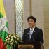 Japan's PM Abe speaks before lunch with Myanmar's President Thein Sein in Naypyitaw