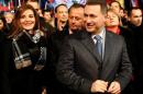 Leader of Macedonian ruling party VMRO-DPMNE and former Prime Minister Nikola Gruevski and his wife Borkica greet supporters during an election campaign rally in Ohrid, Macedonia