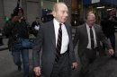 Former CEO of AIG, Greenberg, leaves a building in Downtown New York after being deposed by the Attorney General's office