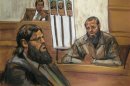 Zarein Ahmedzay testifies in the trial of Adis Medunjanin before U.S. District Judge John Gleeson in this courtroom sketch in Brooklyn federal court in New York