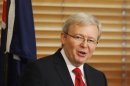 Australia's former Prime Minister Kevin Rudd speaks during a news conference at Parliament House in Canberra