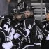 Los Angeles Kings defenseman Drew Doughty (8) celebrates with teammates center Trevor Lewis (22), center Jarret Stoll (28) and defenseman Rob Scuderi after they won Game 3 of the NHL hockey Stanley Cup Western Conference finals, Thursday, May 17, 2012, in Los Angeles. The Kings won 2-1. (AP Photo/Mark J. Terrill)