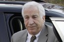 Former Penn State University assistant football coach Jerry Sandusky arrives at the Centre County Courthouse for opening statements in his trial on 52 counts of child sexual abuse involving 10 boys over a period of 15 years in Bellefonte, Pa., Monday, June 11, 2012. (AP Photo/Gene J. Puskar)