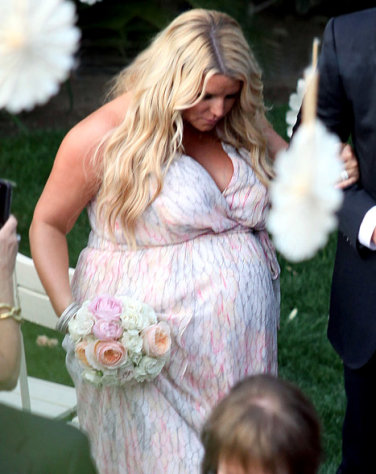 Pregnant Jessica Simpson Wears Colorful Bridesmaids Dress at Wedding