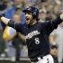 FILE - In this Sept. 13, 2011, file photo, Milwaukee Brewers' Ryan Braun reacts after hitting a game-winning home run during the 11th inning of a baseball game against the Colorado Rockies  in Milwaukee. Braun's 50-game suspension was overturned Thursday, Feb. 23, 2012,  by baseball arbitrator Shyam Das, the first time a baseball player successfully challenged a drug-related penalty in a grievance. (AP Photo/Morry Gash, File)