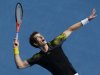 Britain's Andy Murray serves to France's Gilles Simon during their fourth round match at the Australian Open tennis championship in Melbourne, Australia, Monday, Jan. 21, 2013. (AP Photo/Andy Wong)