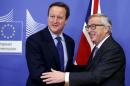 Britain's PM Cameron poses with EU Commission President Juncker in Brussels