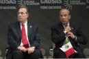 U.S. Ambassador to Mexico Earl Anthony Wayne and Mexico's President Felipe Calderon sit together during an event in Mexico City