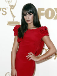 Lea Michele arrives at the 63rd Primetime Emmy Awards on Sunday, Sept. 18, 2011 in Los Angeles. (AP Photo/Matt Sayles)