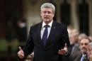 Canada's PM Harper speaks during Question Period in the House of Commons in Ottawa