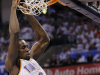 Oklahoma City Thunder forward Serge Ibaka dunks against the San Antonio Spurs during the first half of Game 4 in the NBA basketball playoffs Western Conference finals, Saturday, June 2, 2012, in Oklahoma City. (AP Photo/Sue Ogrocki)