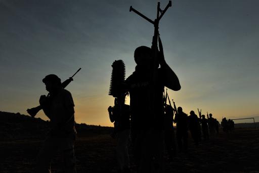 Jihadist militants train near the northern Syrian city of Aleppo, on July 19, 2012