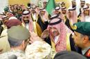 Handout picture by the Saudi Press Agency on April 29, 2015 at a royal palace in Riyadh shows Saudi well-wishers greeting the new appointed Crown Prince Mohammed bin Nayef bin Abduaziz (C-R) and new Deputy Crown Prince Mohammed bin Salman