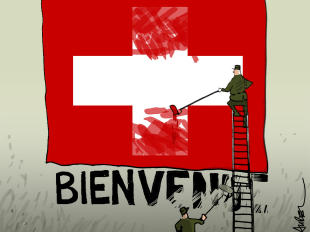 A RIRE OU EN PLEURER OU REVUE DE PRESSE SATIRIQUE Votation-suisse-immigration