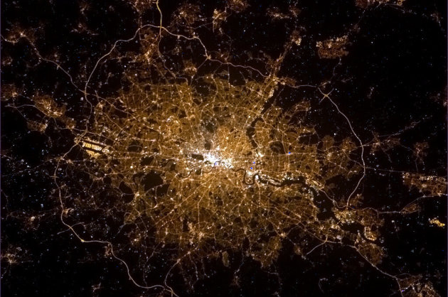 Astronaut Chris Hadfield aboard the                        International Space Station tweeted a picture of                        London at night (Chris Hadfield)