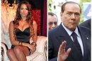 A combo shows file photos of Karima El Mahroug of Morocco posing in Milan, and Italy's former Prime Minister Silvio Berlusconi waving in Brussels