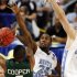 North Carolina guard Justin Watts (24) and forward Tyler Zeller (44) blocks a shot by Ohio guard D.J. Cooper during the first half of an NCAA tournament Midwest Regional college basketball game, Friday, March 23, 2012, in St. Louis. (AP Photo/Kiichiro Sato)