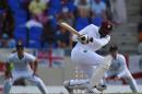 West Indies batsman Sulieman Benn attempts to hook a ball from bowler James Anderson on day three of the first test match between West Indies and England at the Sir Vivian Richard Stadium in St John's, Antigua on April 15, 2015