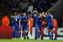 Leicester's players celebrate the opening goal of their team during the Champions League Group G soccer match between Leicester City and FC Porto at King Power Stadium, Leicester, England, Tuesday, Sept. 27, 2016. (AP Photo/Rui Vieira)