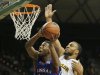 Kansas Elijah Johnson (15), left, drives on Baylor's Rico Gathers (2), right, in the first half of a NCAA basketball game, Saturday,  March 9,  2013, in Waco, Texas. (AP Photo/Waco Tribune Herald, Rod Aydelotte)