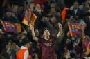 Barcelona's Messi celebrates after scoring a goal against Manchester City during their Champions League last 16 second leg soccer match